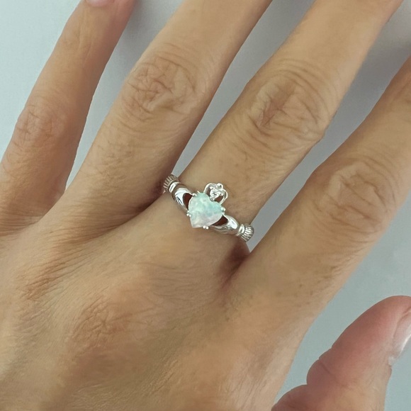 Sterling silver white opal stone Claddagh ring, white opal ring, Claddagh ring - Picture 3 of 10